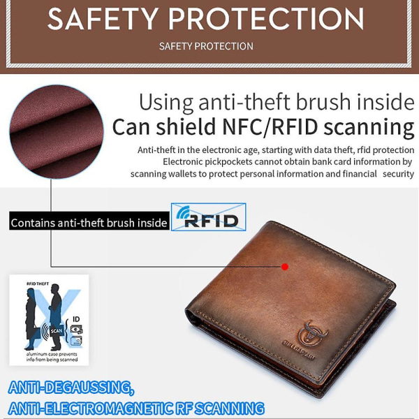 Vikbar plånbok RFID-blockerande toppskikts kohud läderkort bärväska Light Brown