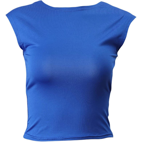 Dame Sexet Top med Udskæring i Ryggen Kortærmet T-shirt Y2k Mode Skjorter Royal Blue M