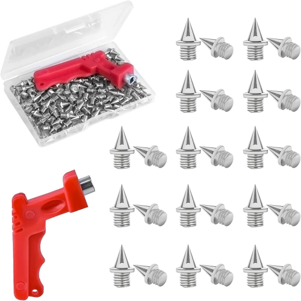 120 stk. 1/4 tommer Track Spikes, Stål Pyramid Spikes med Spike Nøgle Cross Country Udskiftning Spikes til Atletik Sprint Længdespring