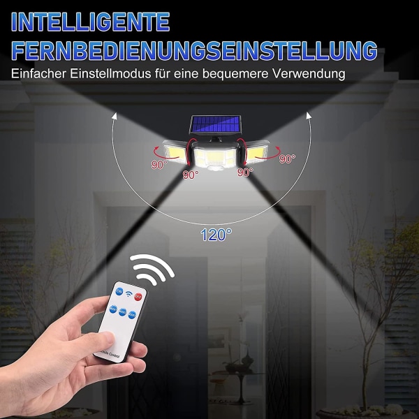 IP65 Vanntette solcellelamper for utendørs bruk med bevegelsessensor, 3 moduser, LED-solcellelamper med fjernkontroll for hagen, 270