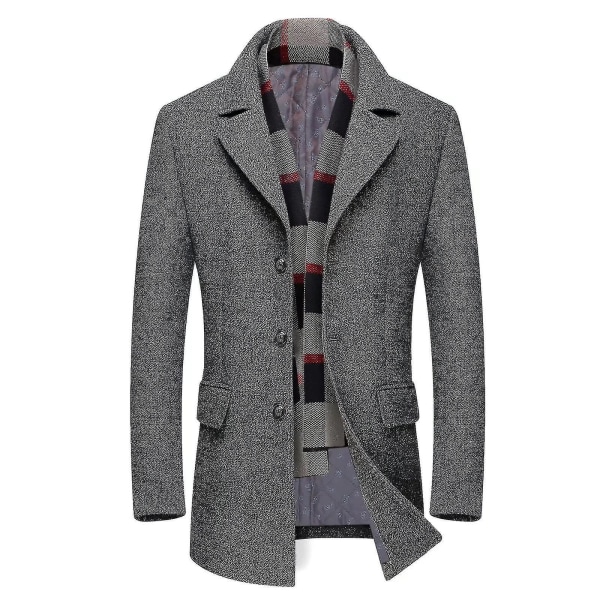 Herr Rutig Halsduk Notch Krage Enkeltknäppt Quiltad Ull Midi Kappor Gray XS