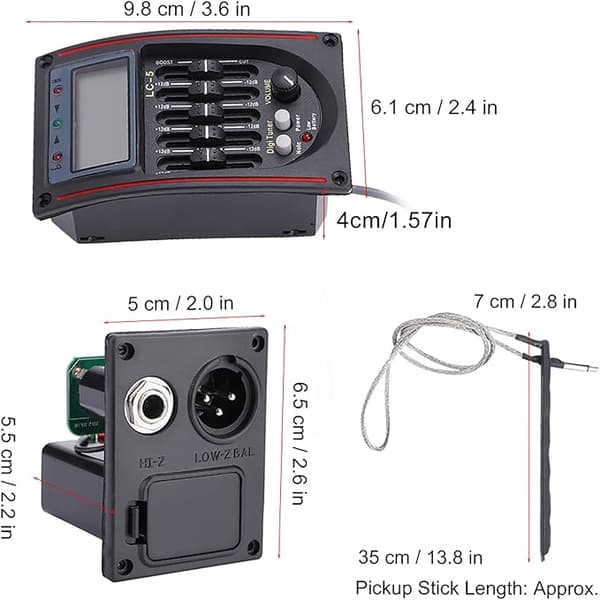 Gitarrpickup, 5-bands förförstärkare EQ LC-5 Equalizer Tuner Piezo Pickup för akustiska gitarrer