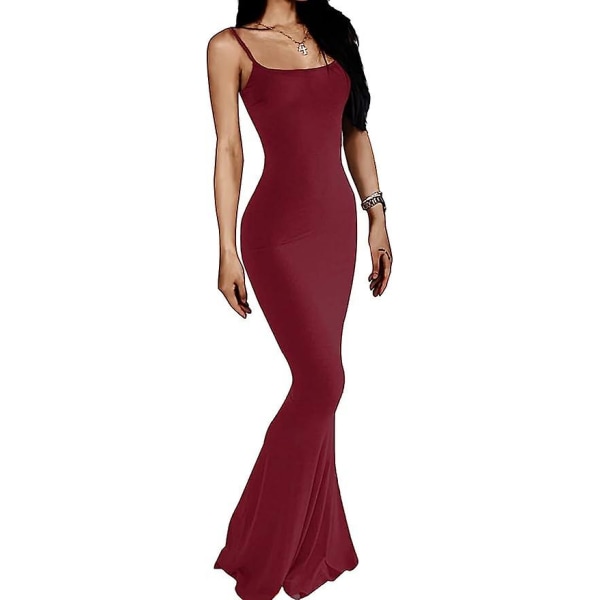 Kvindes Afslappet Lounge Slip Lang Kjole Sexy Ærmeløs Rygfri Bodycon Maxi Kjole 2023 Sommer Slank Elegant Wine L