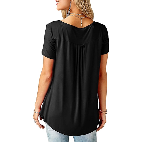 Damtröjor volang lös knapp upp tunika toppar för kvinnor Black B XL