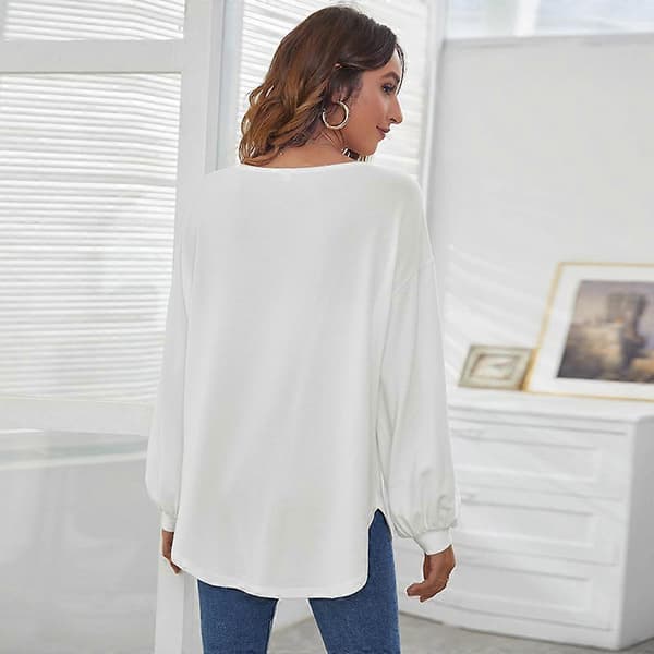 Damtröjor Höst Långärmad Löstsittande Casual Pullover T-shirt Vit M