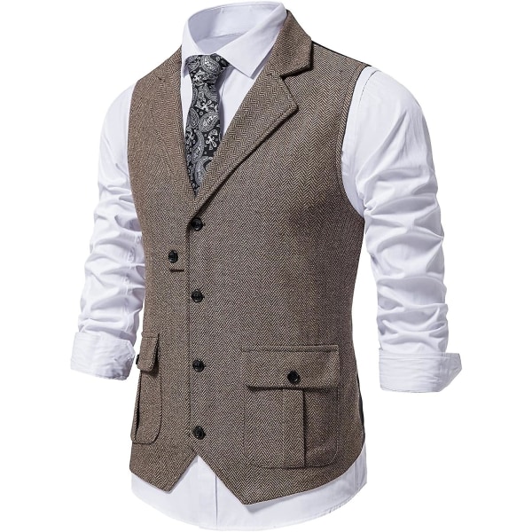 Herre Vest Formel Ærmeløs V-hals Tweed Veste Business Casual Dress Suit Vest Med Lomme M
