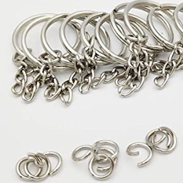 1 tuuman/25 mm avoin avaimenperä ketjulla, hopeanvärinen avaimenperä, avaimenperän osat, avoin ristikkäisrengas ja liitin. 10 kappaletta