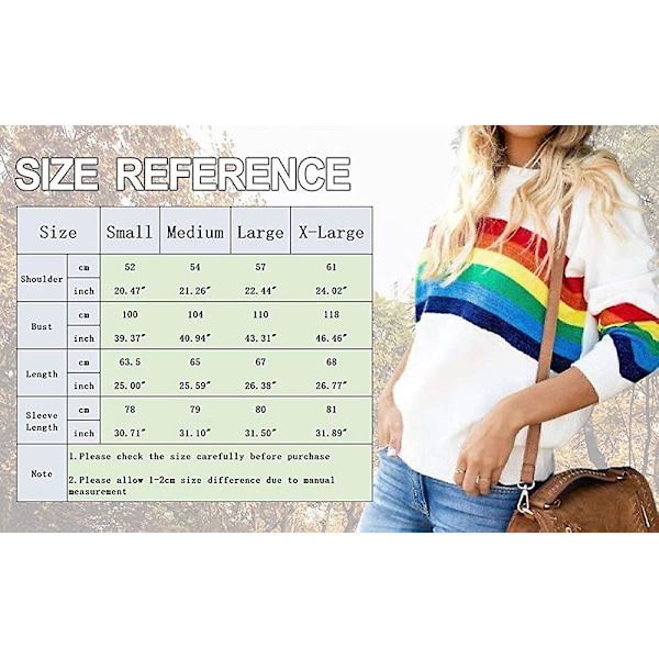Dam tröja regnbåge pullover lätt långärmad rund hals lös stickad tröja S