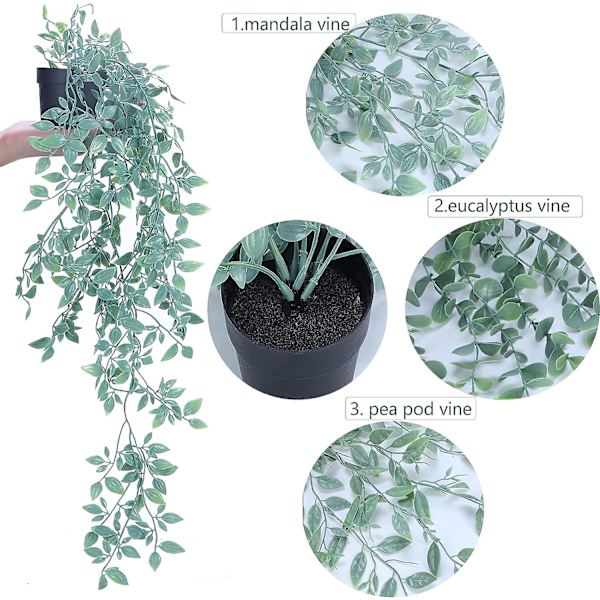 Konstgjorda hängande växter Set om 2 konstgjorda växter Eucalyptus med krukor Fake A