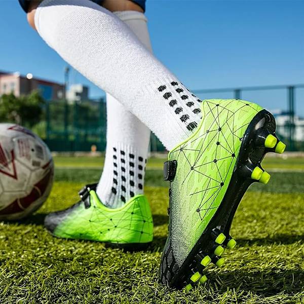 Fotballsko for barn, gutter og jenter, Fg/Ag baseballsko for ungdom, atletiske komfortable fotballsko for utendørs og innendørs bruk Black Green EU30