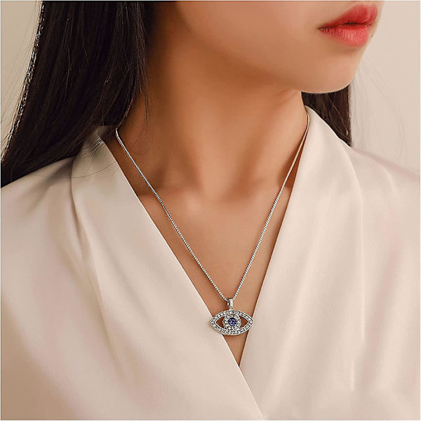 Halsband med ont-öga-hänge, tunn lådkedja, italienskt silverhalsband, lång kedja, Acsergery-present