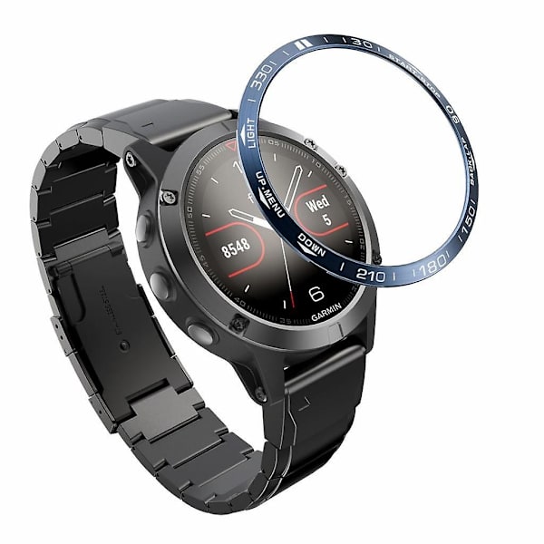 Ringfodral för Garmin Fenix 5 Plus, skyddande ring i metall för sportklocka Blue  White