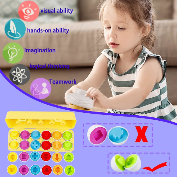 Äggleksaker 12 st Matchande pusselägg Pedagogiska geometriska leksaker, tidig utbildning för barn Känner igen färgformer Patchwork, 2 år gammal ägglåda leksaks-gif