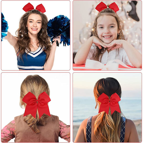 2 st stora cheer-rosetter 8 tum jumbo cheer-hårrosetter hästsvanshållare elastiskt band red