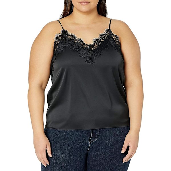 Kvinnors Natalie V-ringad spetskantad linnetopp Black XL