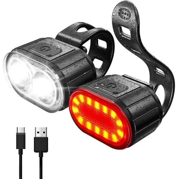 USB uppladdningsbar set, 350 lumen Super Bright cykelljus fram och bak led bak bakljus, cykelljus för nattkörning, vattenskydd