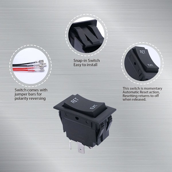Momentan Strømbryter med Reversert Polaritet, Vippebryter, DC Motorstyring DPDT 4 Pin(ON)-Off-(ON) 20A 12V DC RV Bryter med Ledninger