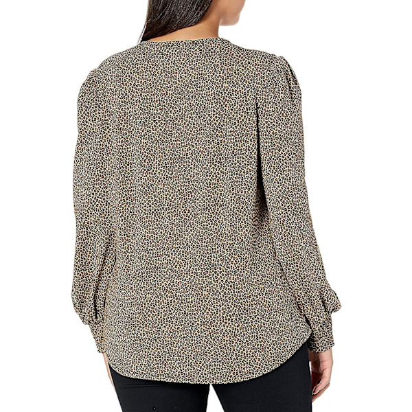 Langermet T-skjorte med rund hals og smockmansjetter for kvinner Camel XS