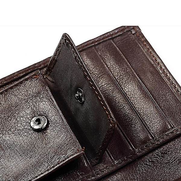 Myntbörs Passfodral Kort Plånbok Tryckknapp RFID-blockering Toppskikts Kohud Korthållare Brown
