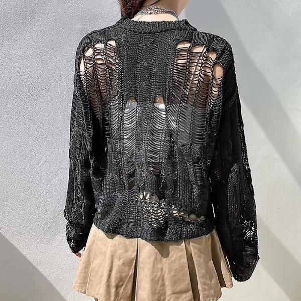 Dame Hul Ud Hæklet Strik Trøje Crop Tops Langærmet Trøje Cropped Style 5 M