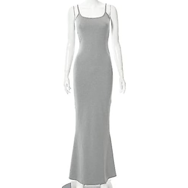 Naisten rento lounge-slip-pitkä mekko seksikäs hihaton selästä avoin bodycon maxi-mekko 2023 kesä ohut elegantti grey XS