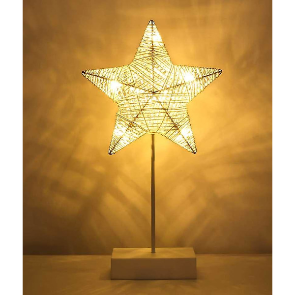 Dekorativ bordslampa, julstjärna nattlampa lindad bomullstråd varm LED-lampa för sovrum, batteridriven lampa för bord sladdlös jul