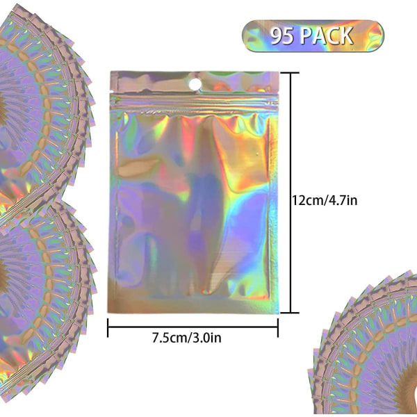 95 st Acsergery Holografiska Förpackningspåsar. Mylar Zip Lock Påsar Folie Genomskinliga Gyllene Påsar Present
