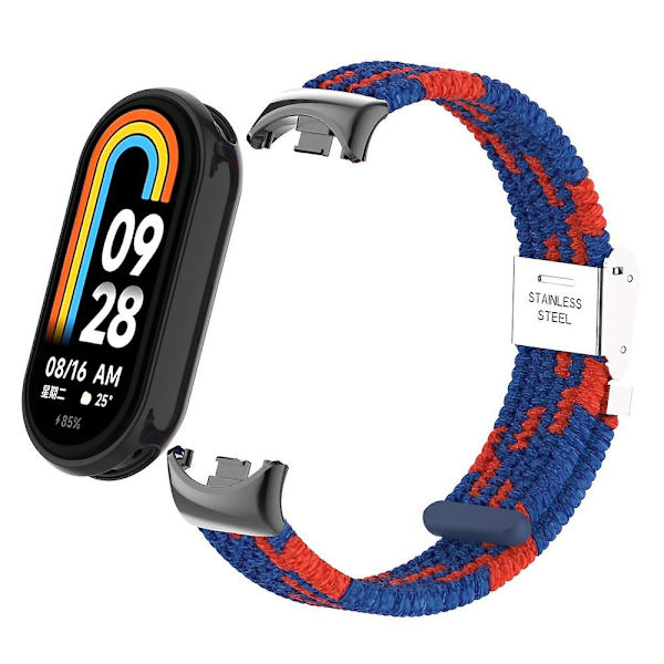 För Xiaomi Smart Band 8 flätad nylon klockarmband justerbart spänne elastiskt band Blue Red