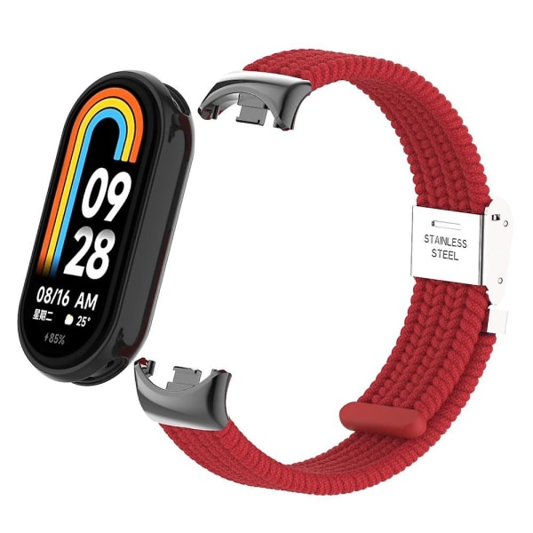 Til Xiaomi Smart Band 8 Flettet Nylon Urrem Justerbart Spænde Elastisk Rem Red