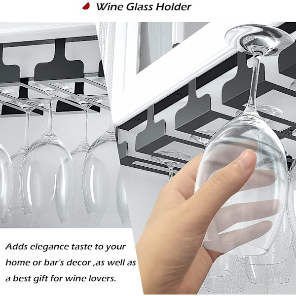 Vinglasstativ - Under Skab Vinglasholder Glas Opbevaringsbøjle Metal Hængende Organizer Til Bar Køkken 4 Rækker Sort