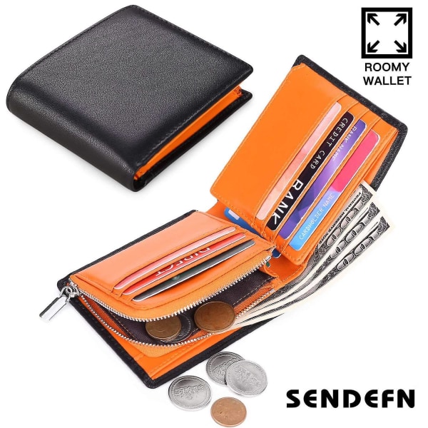 Stor Kapasitet Kuskinn Lommebøker Multi Slots Sammenleggbar Glidelås Kort Kontanter Oppbevaringspose Black   Yellow