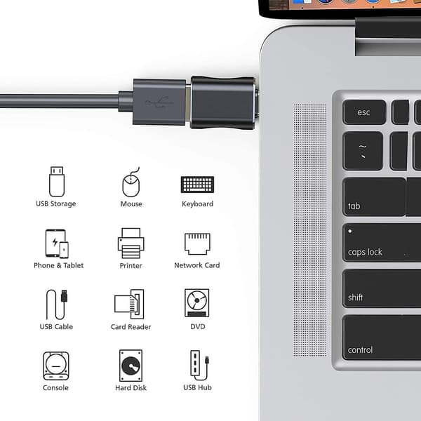 Typ-C till USB-adapter, USB C till USB 3.0-adapter, aluminiumlegering Typ-C-adapter, stöder upp till 5 g dataöverföring, lämplig för Macbook Air Macbook black