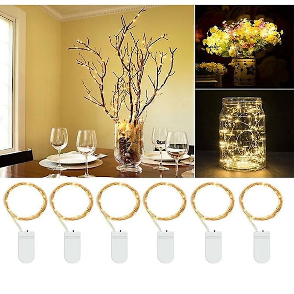 Strålkastare, 2-pack 16,4 fot 50 LED-batterier ingår Drivna dekorativa Twinkle-strängar för inomhus- och utomhusdekorationer Ljussträng endast Warm White 3 2 FT 10 light
