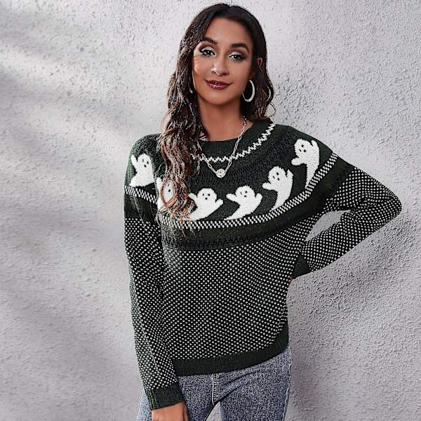 Dam långärmad stickad tröja lös höst och vinter damkläder Green Xl (new)