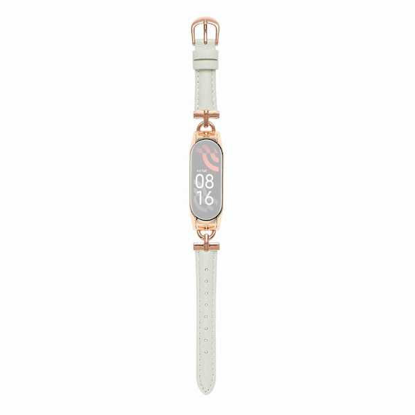 Læder Udskiftningsurrem til Xiaomi Mi Band 5/6, med D-formet Metalforbindelse Rose Gold  Beige