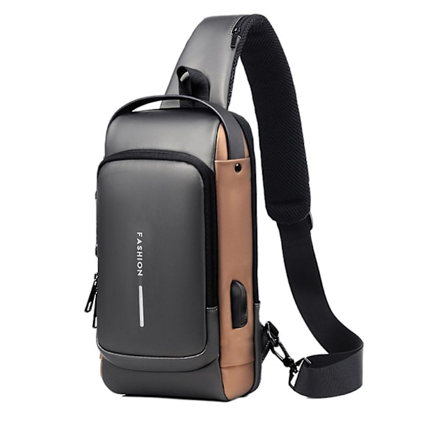 Herrar Axelväska, USB Laddning Sport Sling Väska Manlig Anti-Stöld Bröstväska Med Lösenordslås Grey Brown