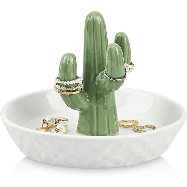 Keramisk Cactus Ring Hållare Kaktus Ring Fat För Smycken Kaktus Dekor För Vän Syster Födelsedag Bröllopsdag Bröllopsförlovning Julklapp F