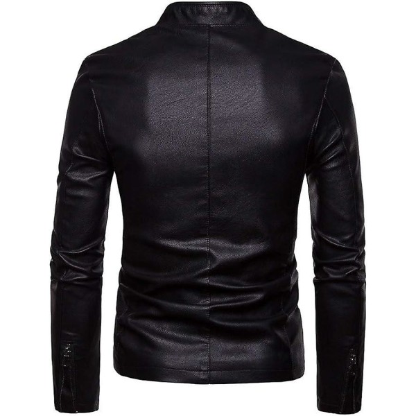 Herre Mode Cool Motorcykel Læderjakke Frakke Casual Ensfarvet Lynlås Langærmet Jakker Frakker Toppe black 2XL