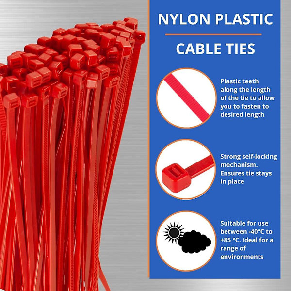 Små lilla kabelbinder, 100 mm x 2,5 mm, bulkpakke med 1000, 4\" Premium nylon Red 200mmx2.5mm