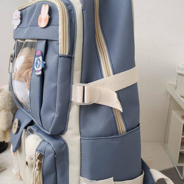 Canvas skolväska combo set, Kawaii tjej student skolväska blå
