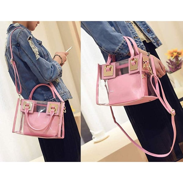 Dame 2 stk. Liten Klar Tote Strand Skulderveske Topphåndtak Veske Pvc Transparent Satchel Håndveske Hvit Pink