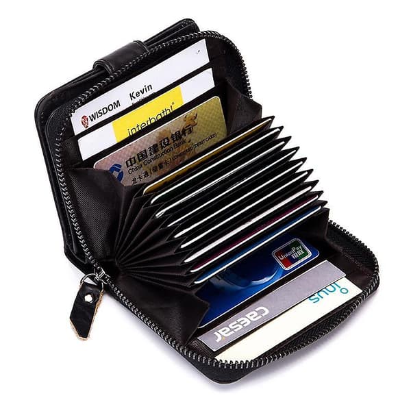 RFID-blockerande plånbok i läder med sedelfack Black