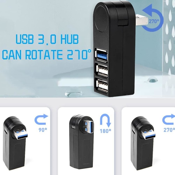 USB til 3 USB-porter 270 Roterbar Ultra Slim USB-splitter for Macbook Notebook PC USB Flash Drive HDD