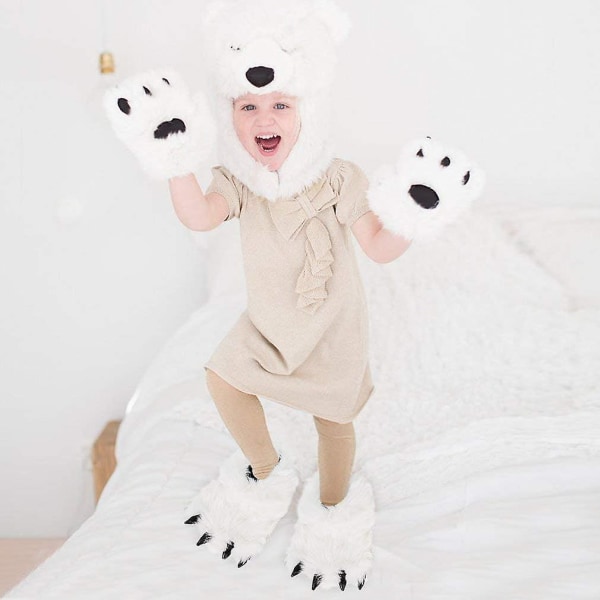 Söpöt pörröiset eläintossut, pehmeät eläimen kynsien tossut, hauskat pehmohirviötossut aikuisille naisille Halloweeniin, jouluun, syntymäpäivään, lapsille talveen White 8.5 Women 7 Men