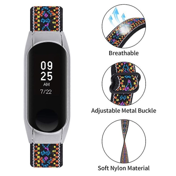 Nylonflätad klockarmband för Xiaomi Mi Band 3/4 justerbart elastiskt handledsband Style 5