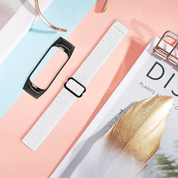 Stretchig nylon anti-scratch justerbar handledsrem för Xiaomi Mi Band 3/4, med svart klockram White