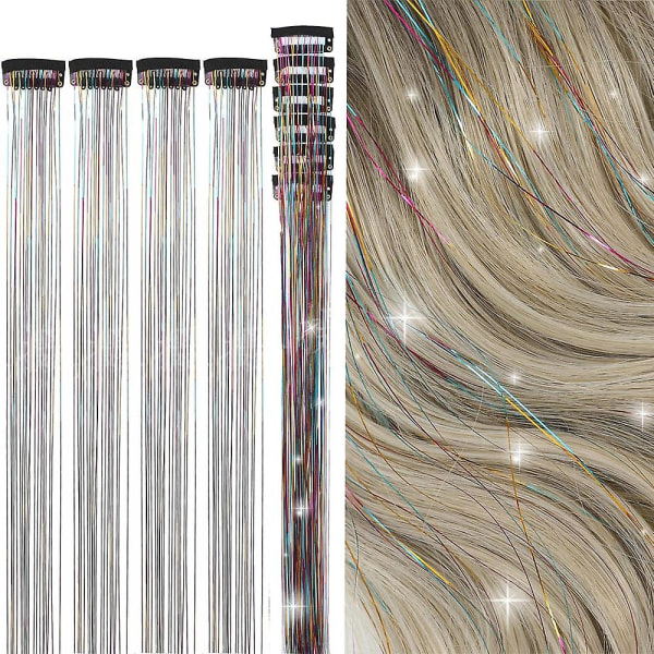 Glänsande trådar glitter hår glitter kit guld siden hår glitter string extensions tillbehör för kvinnor huvudbonad 6pc-jianbian 24inches