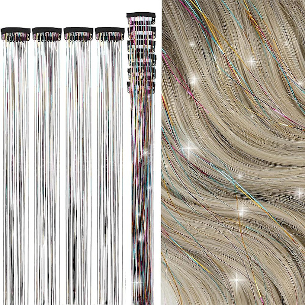 Skinnende tråder glitter hårglitter kit gull silke hår glitter streng extensions tilbehør for kvinner hodeplagg 6pc-jianbian 24inches