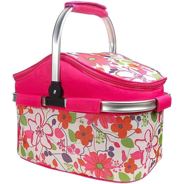 20l Isoleret Sammenklappelig Picnic Køletaske Kurv Tote Frokosttaske Til Camping Vandreture Strand Grillaftener Udendørs Picnic (pink)