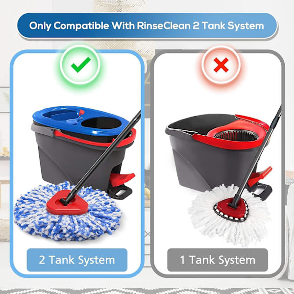 4 Pak Spin Moppe Udskiftningshoved Spin Moppe Refiller Kompatible med RinseClean Dual System, til Gulvrengøring OCedar RinseClean 2 Tank System